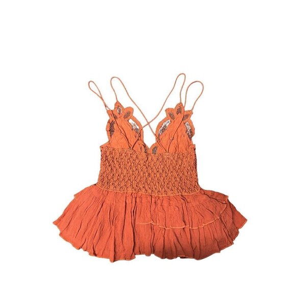 FREE PEOPLE ADELLA CAMI, RUFFLE LACE ORANGE/REDISH, BOHO, CONCERT, VACATION, Y2K - Picture 5 of 6